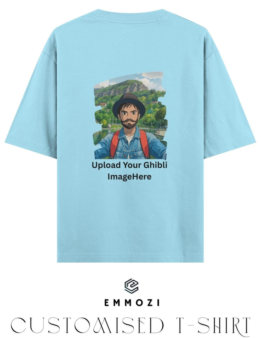 Customised Ghibli Image Print on Oversized Tees - Baby Blue