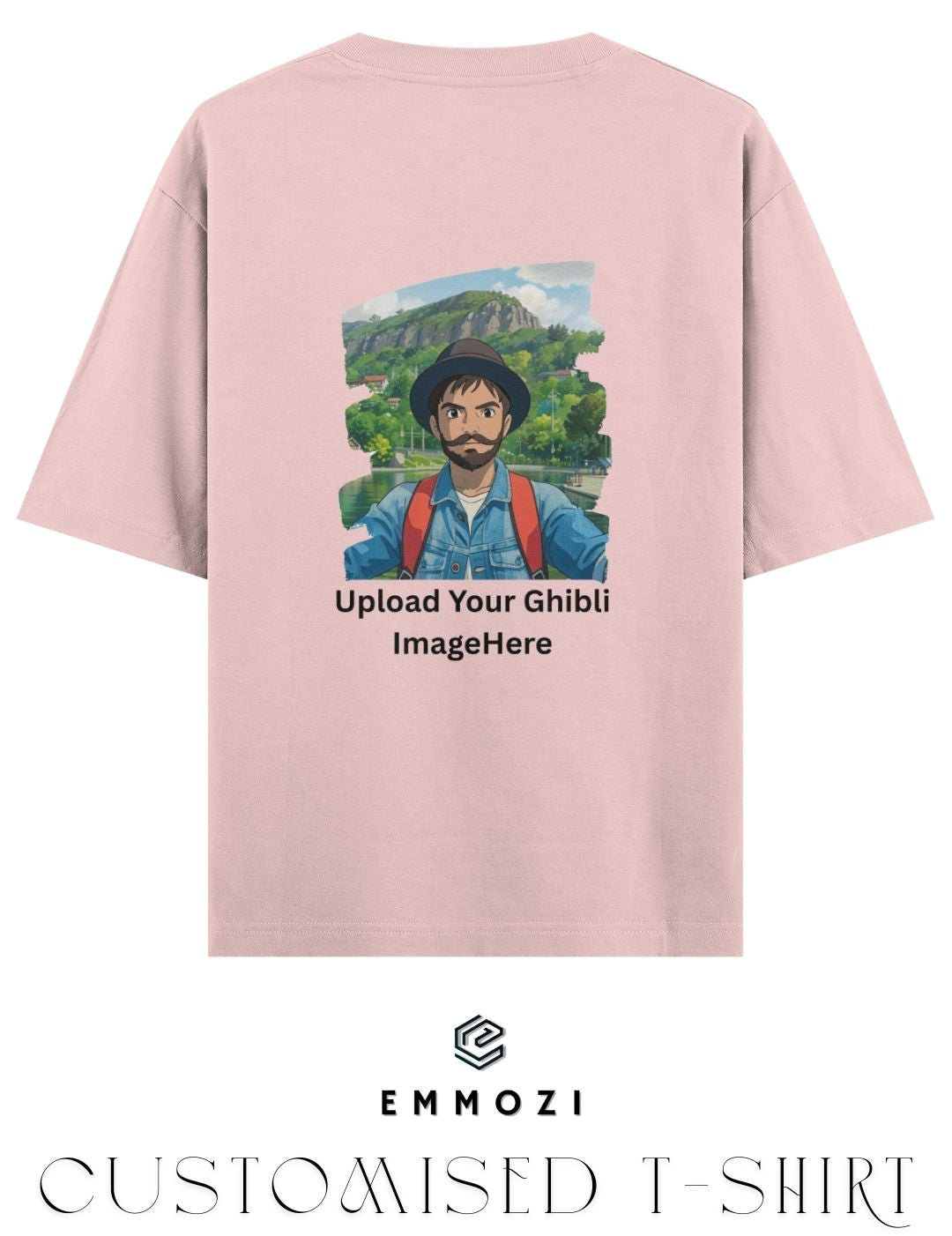 Customised Ghibli Image Print on Oversized Tees - Baby Pink