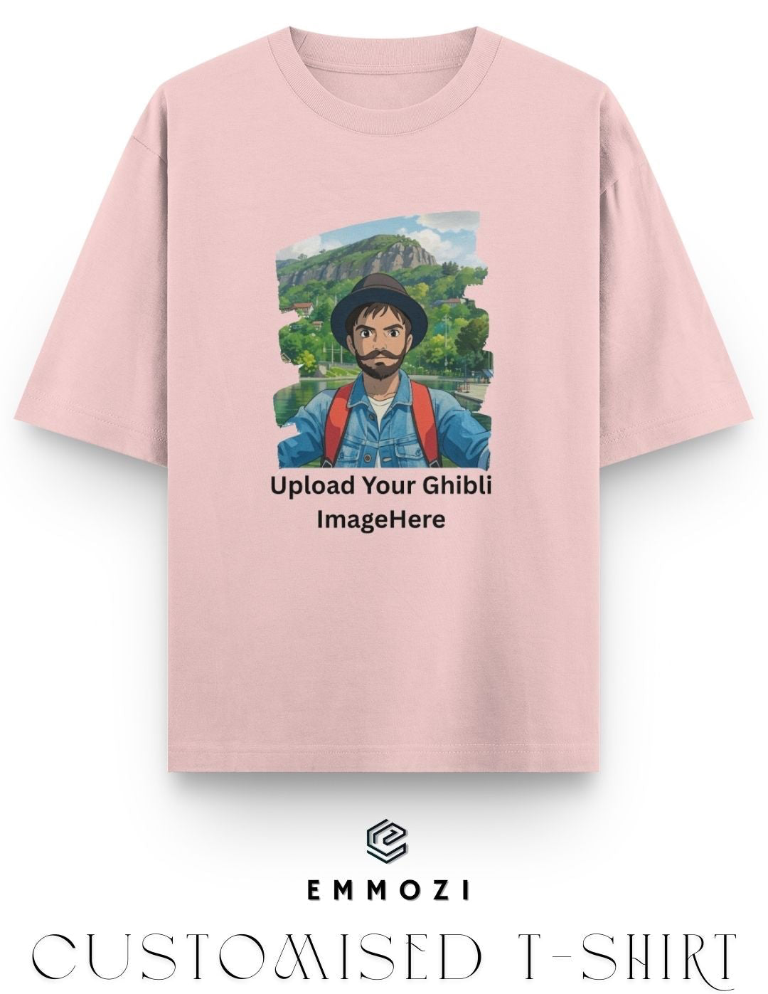 Customised Ghibli Image Print on Oversized Tees - Baby Pink