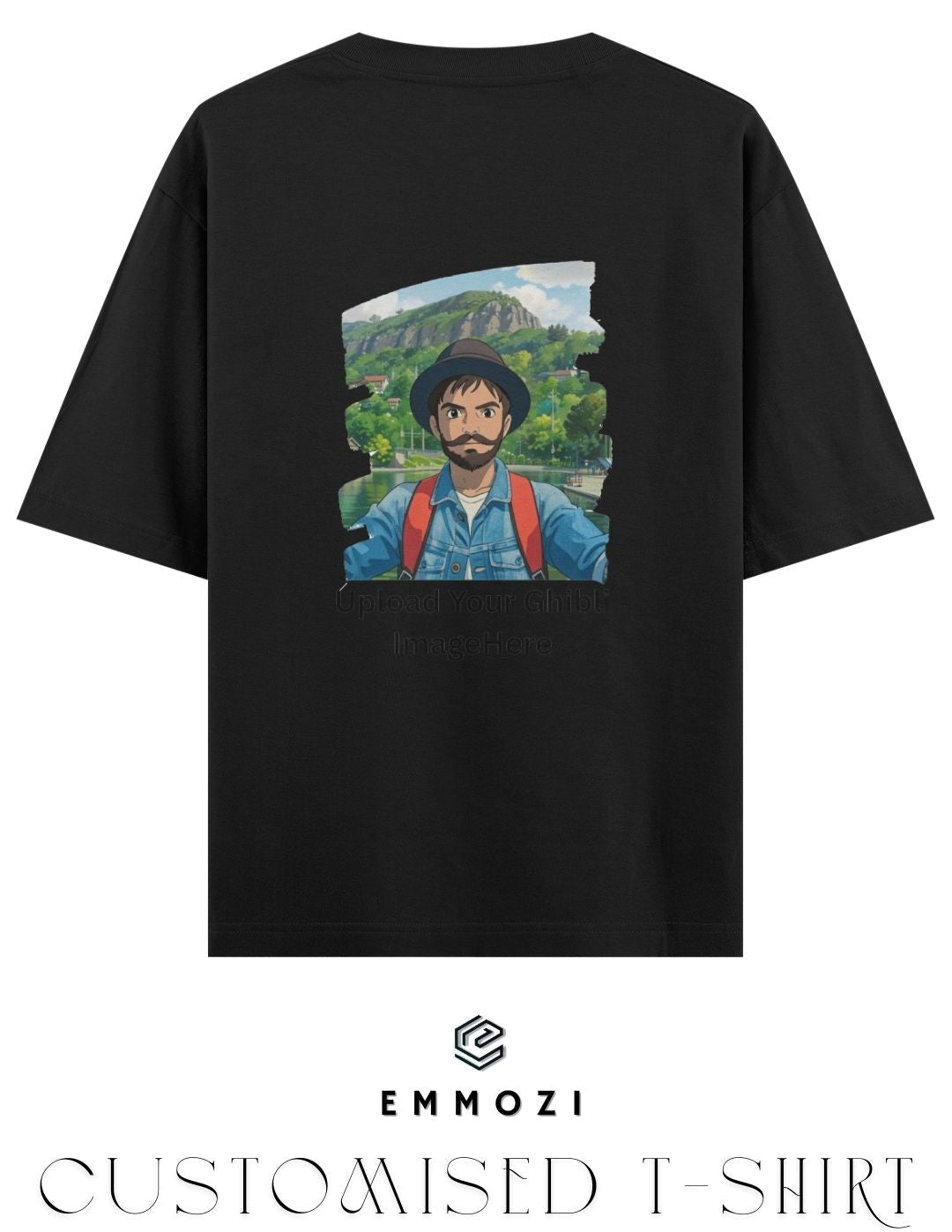 Customised Ghibli Image Print on Oversized Tees - Black