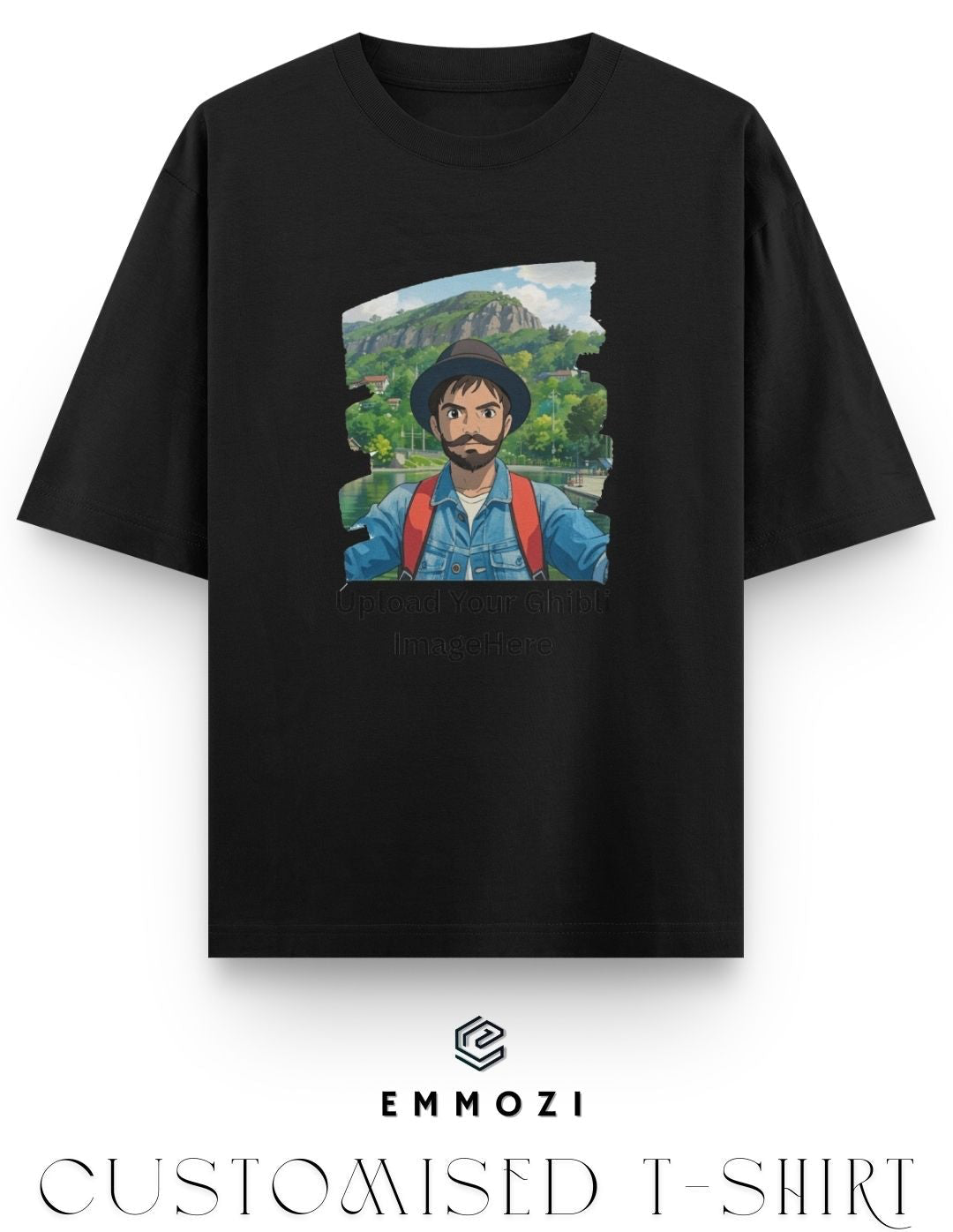Customised Ghibli Image Print on Oversized Tees - Black