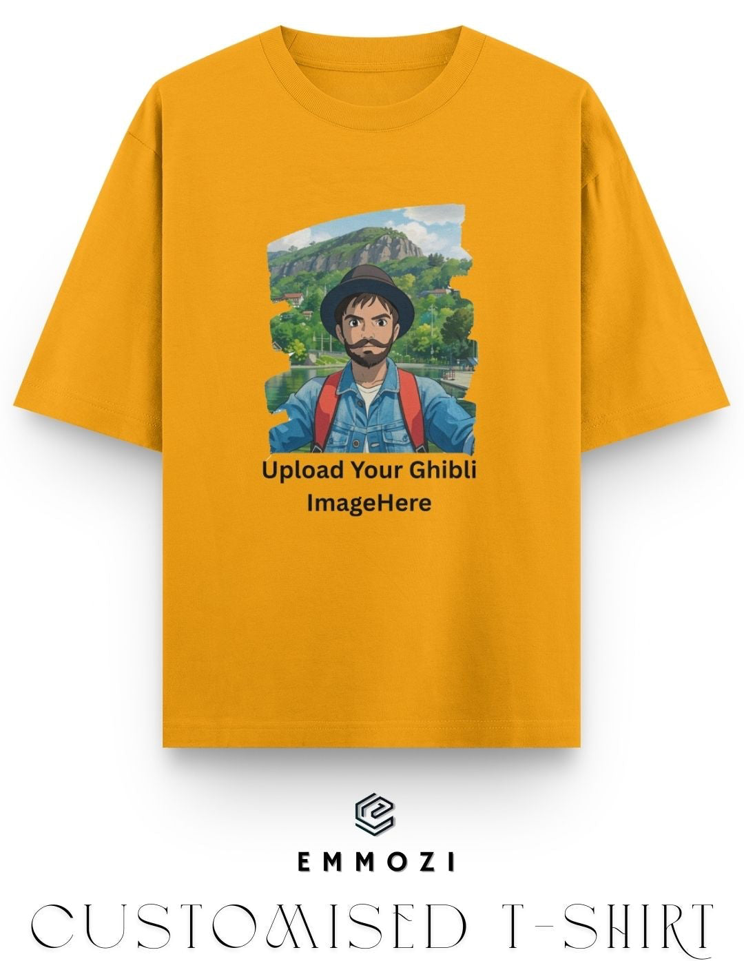 Customised Ghibli Image Print on Oversized Tees - Golden Yellow