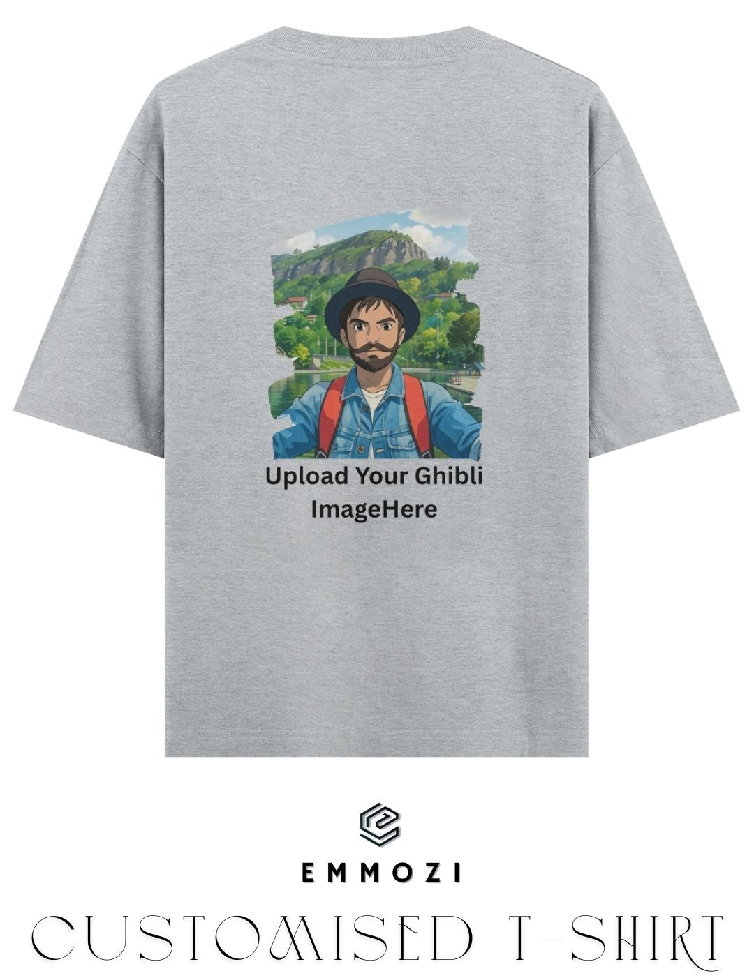 Customised Ghibli Image Print on Oversized Tees - Grey