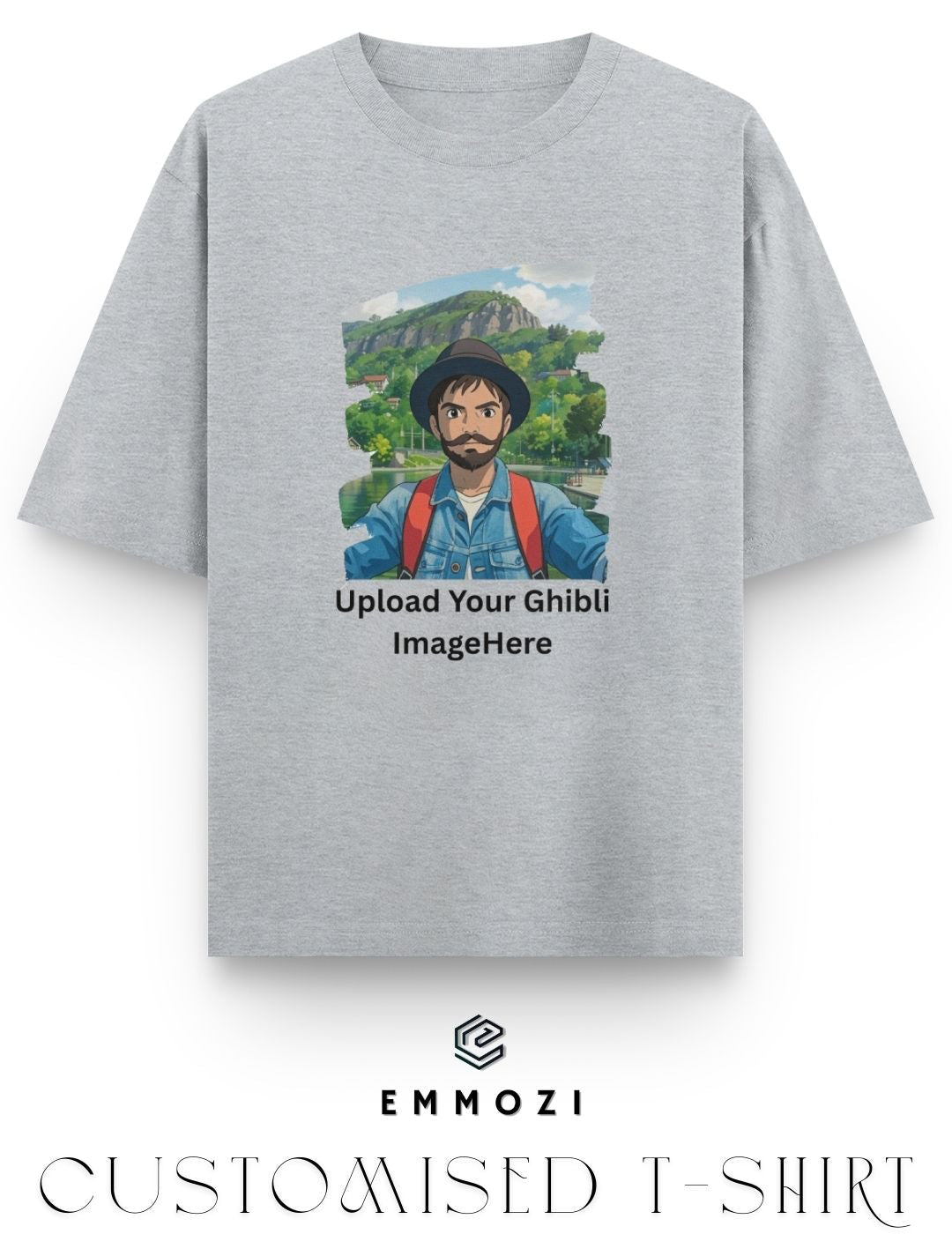 Customised Ghibli Image Print on Oversized Tees - Grey