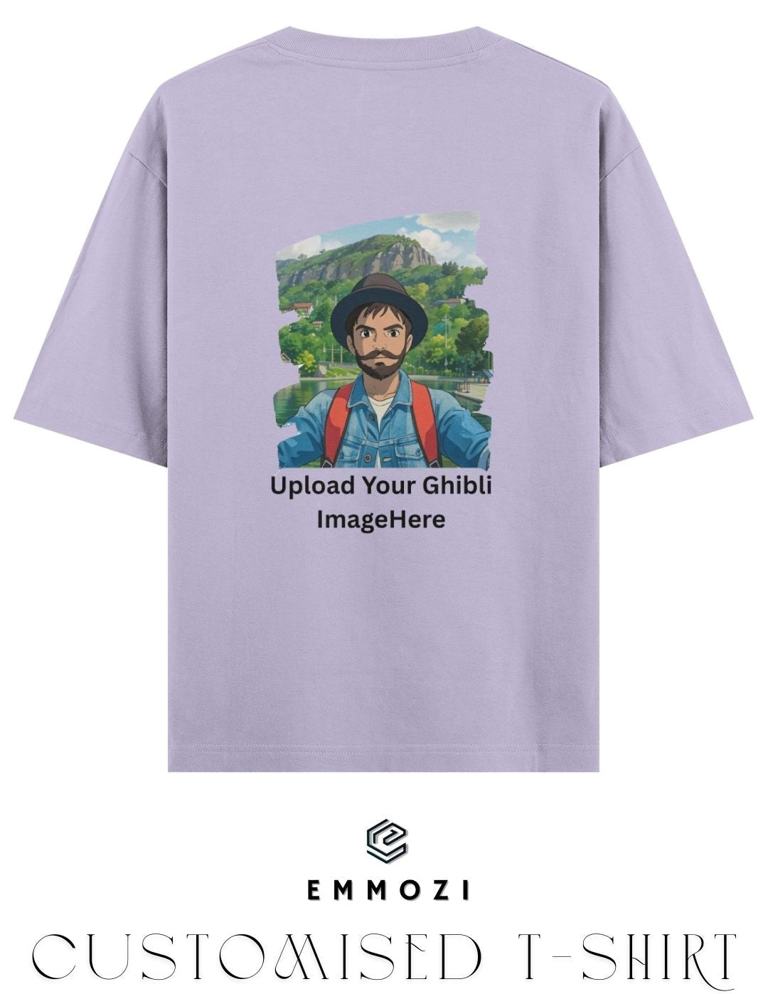 Customised Ghibli Image Print on Oversized Tees - Lavender
