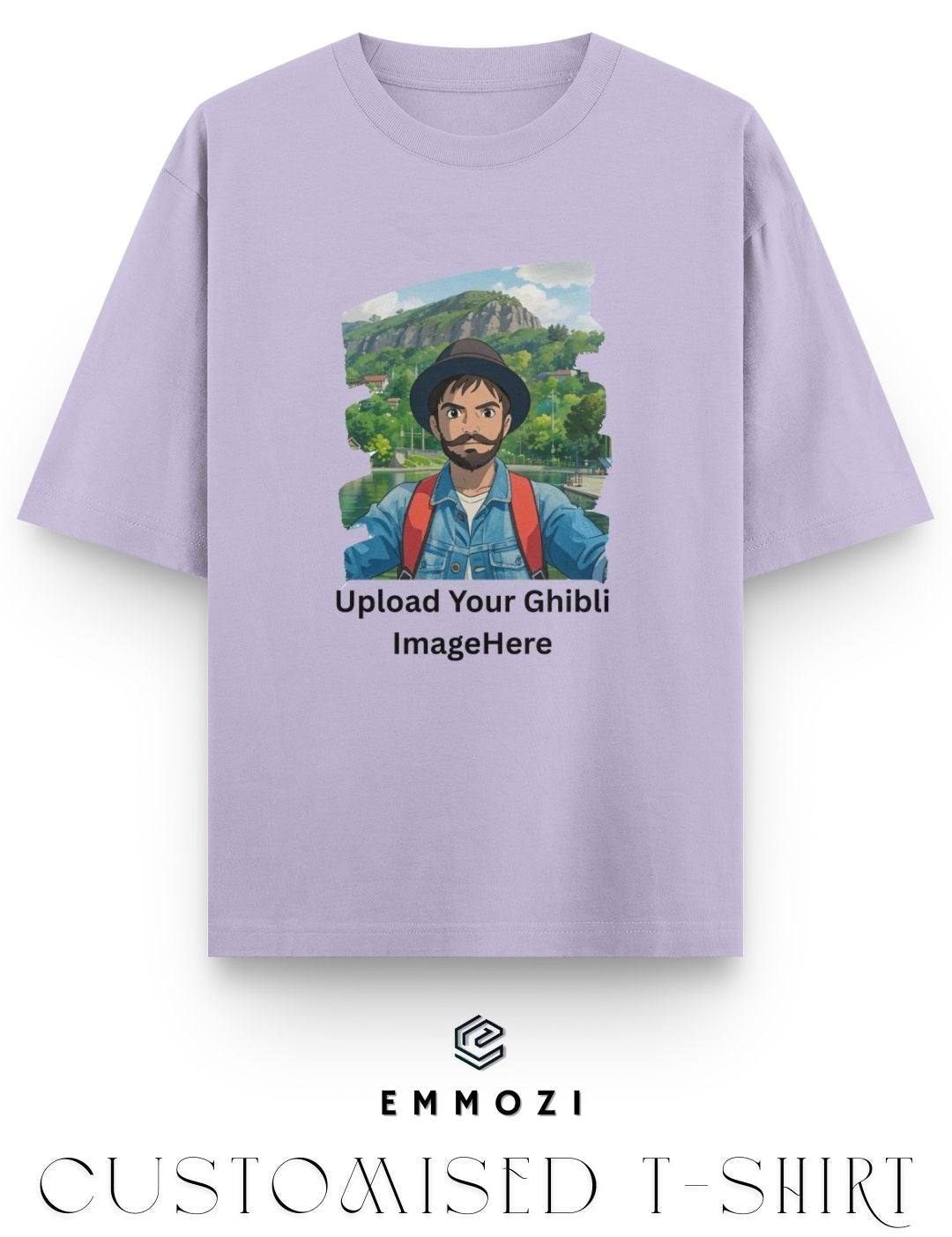 Customised Ghibli Image Print on Oversized Tees - Lavender