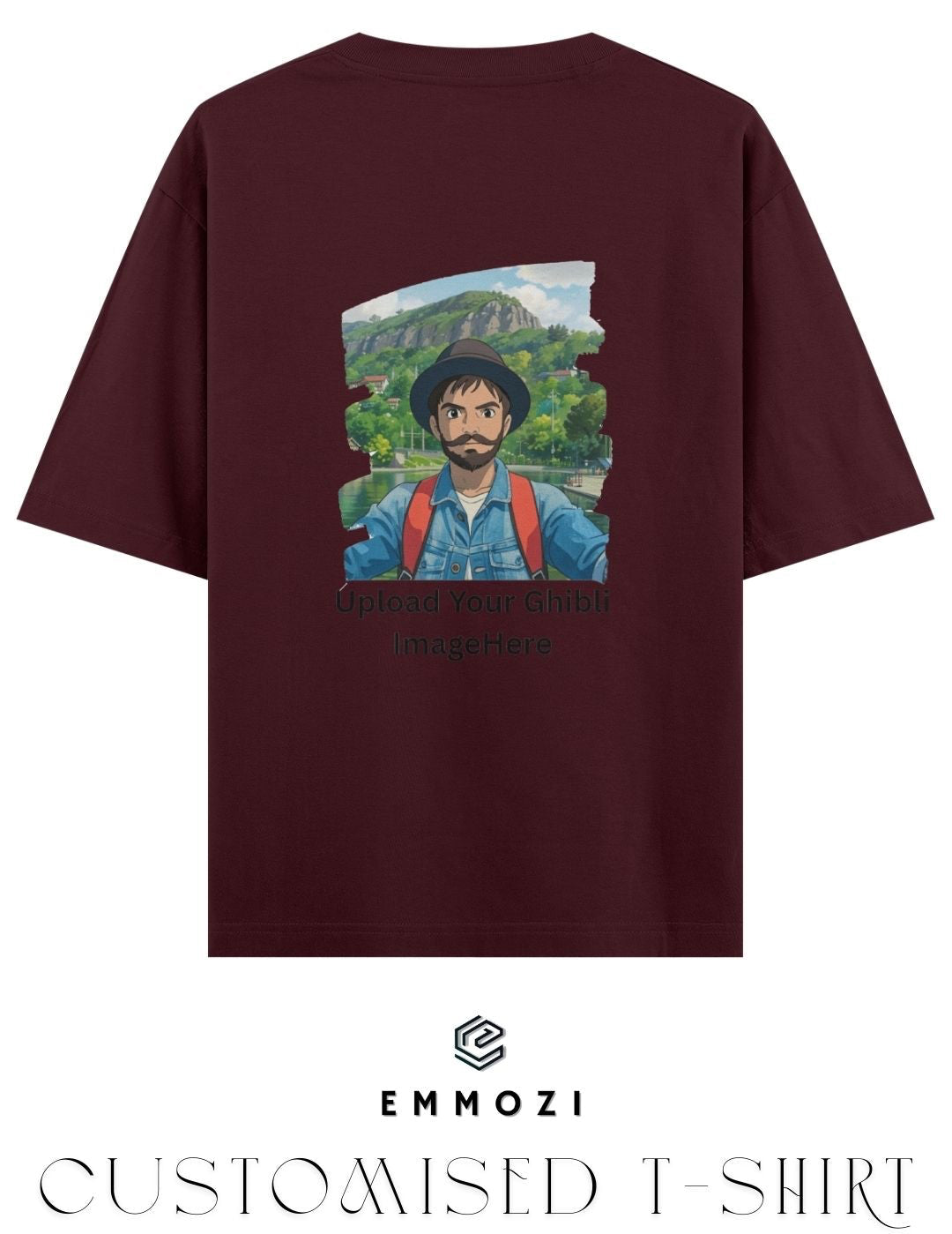 Customised Ghibli Image Print on Oversized Tees - Maroon