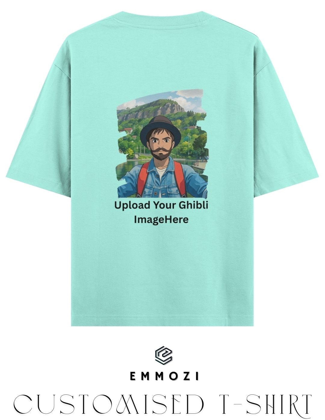 Customised Ghibli Image Print on Oversized Tees - Mint