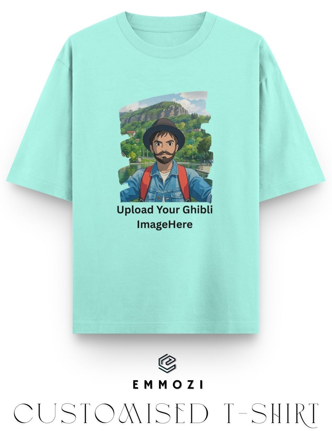 Customised Ghibli Image Print on Oversized Tees - Mint