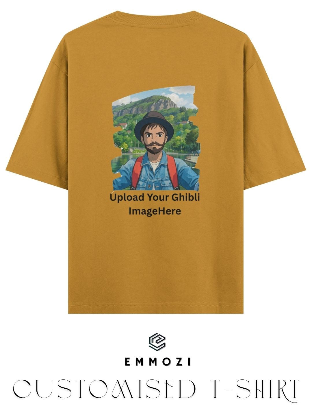 Customised Ghibli Image Print on Oversized Tees - Mustard Yellow