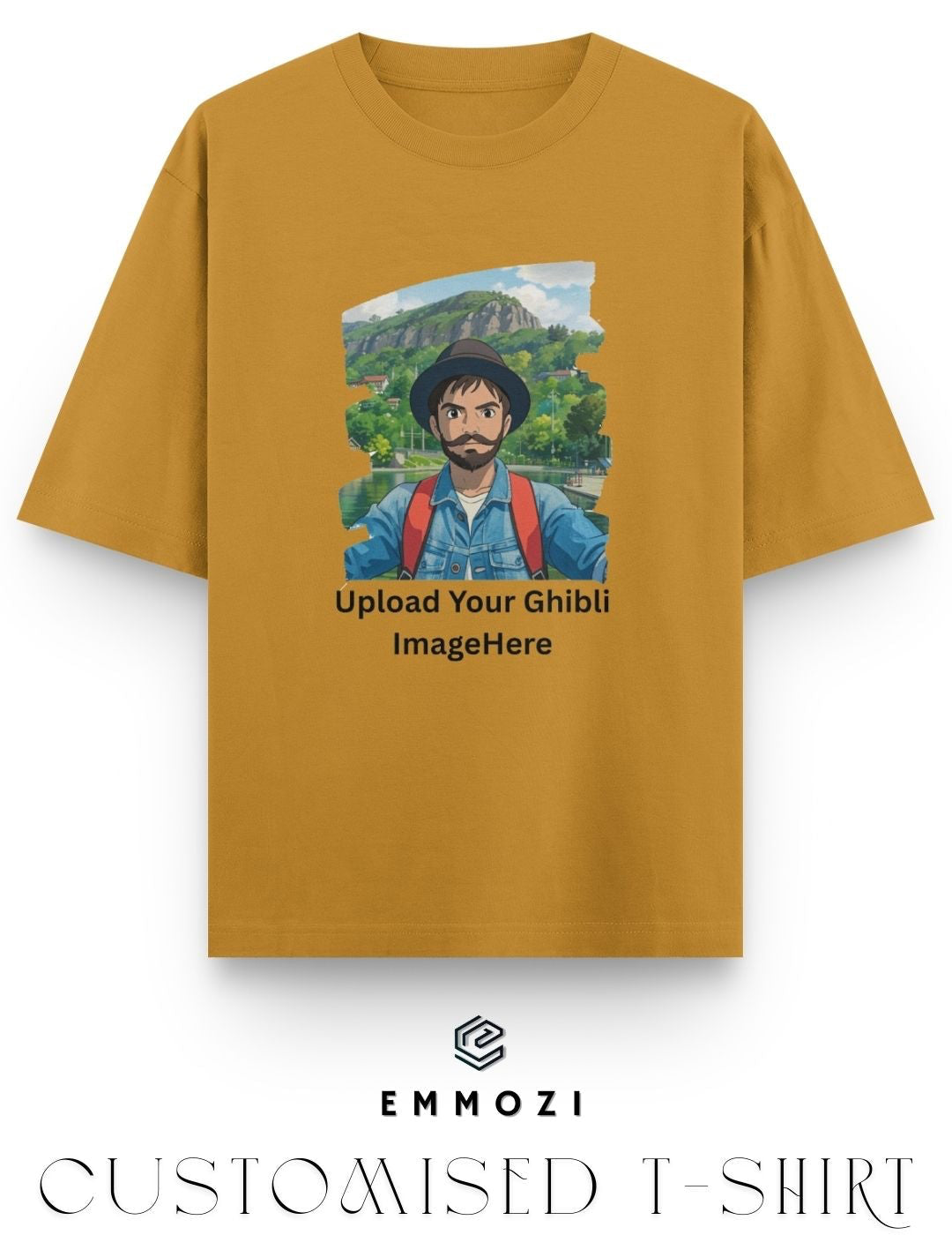 Customised Ghibli Image Print on Oversized Tees - Mustard Yellow