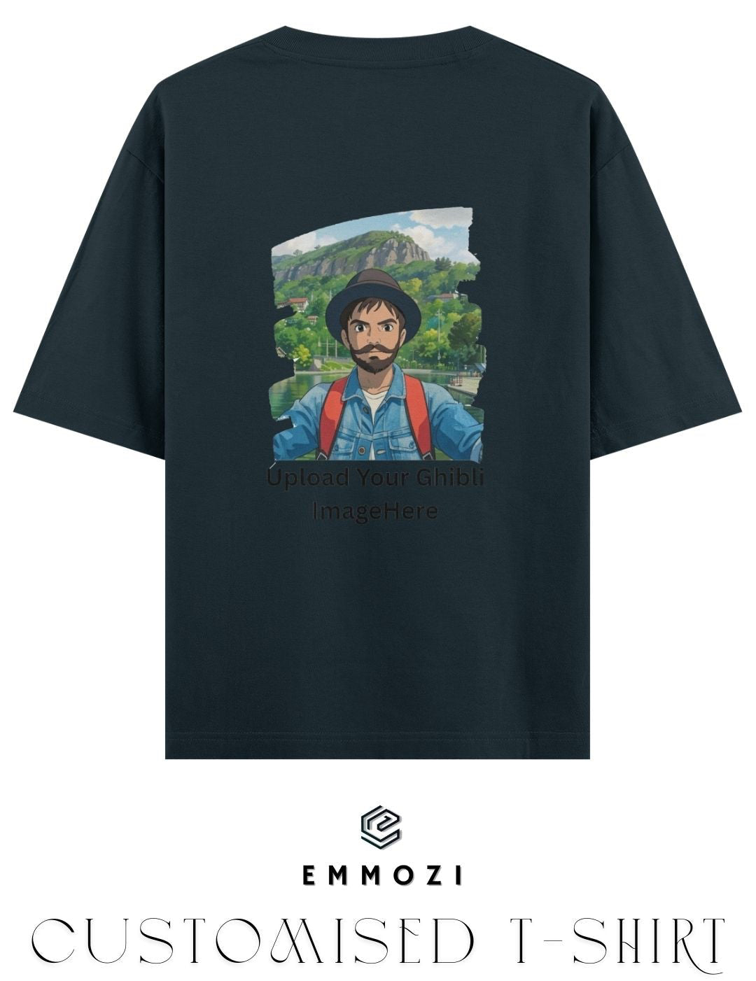 Customised Ghibli Image Print on Oversized Tees - Navy Blue