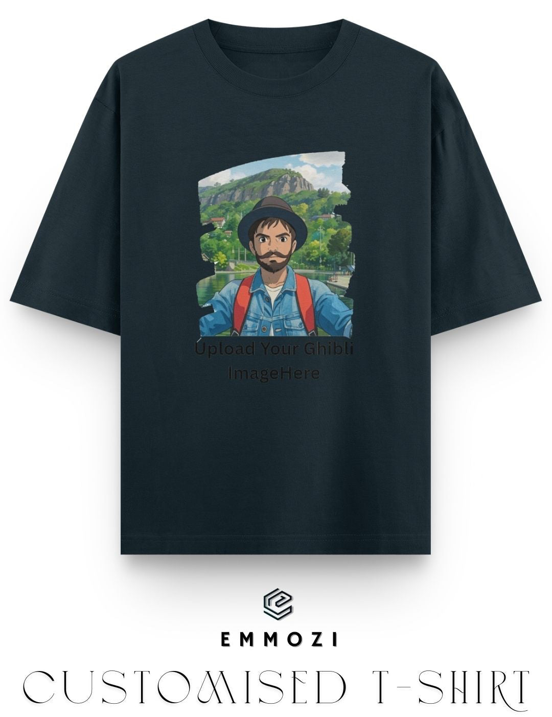 Customised Ghibli Image Print on Oversized Tees - Navy Blue