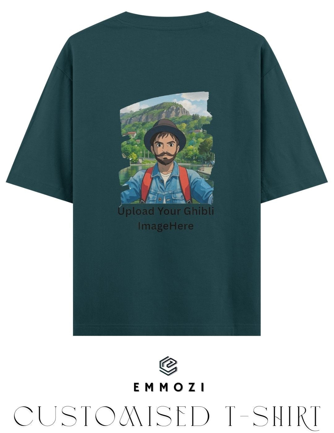 Customised Ghibli Image Print on Oversized Tees - Petrol Blue