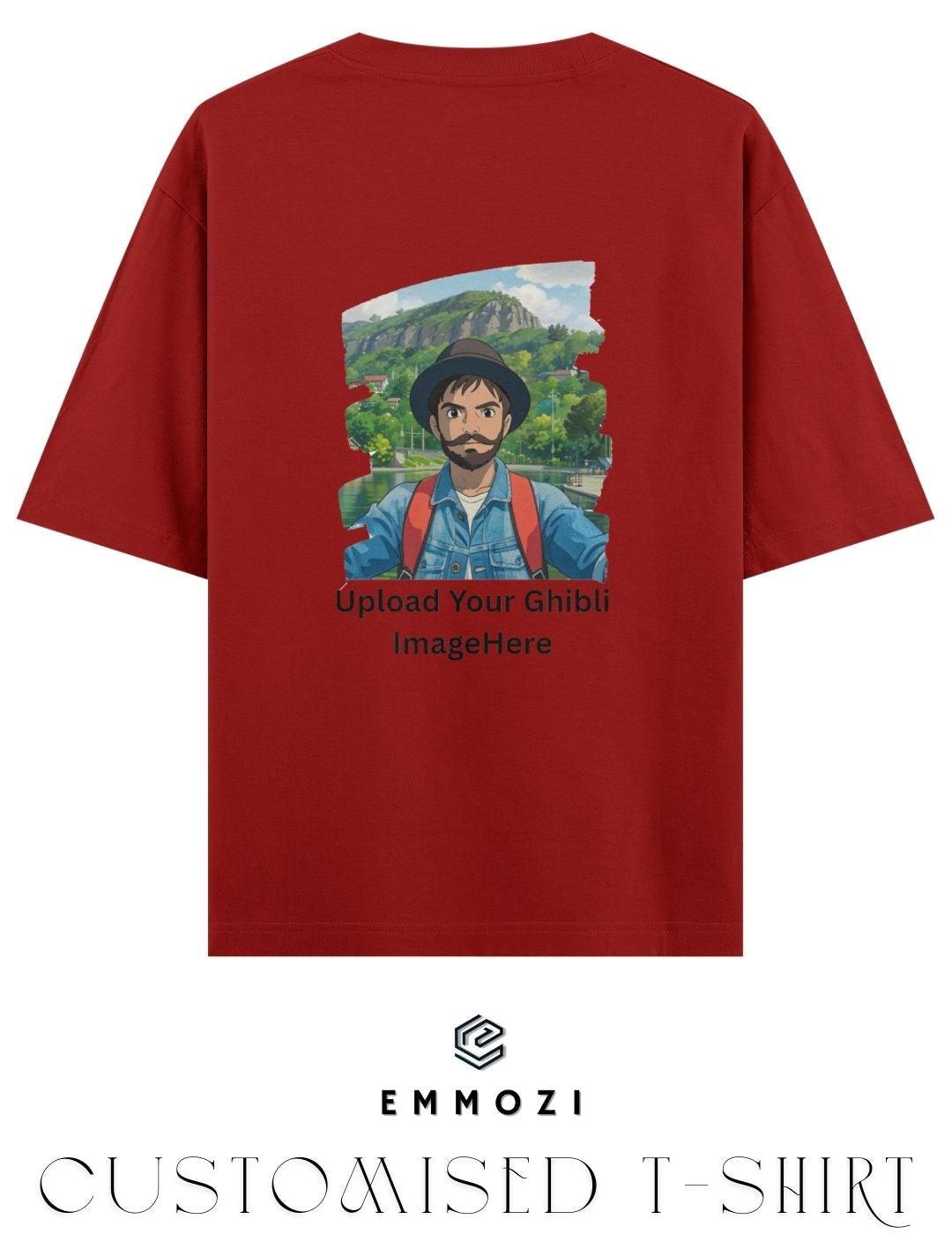 Customised Ghibli Image Print on Oversized Tees - Red