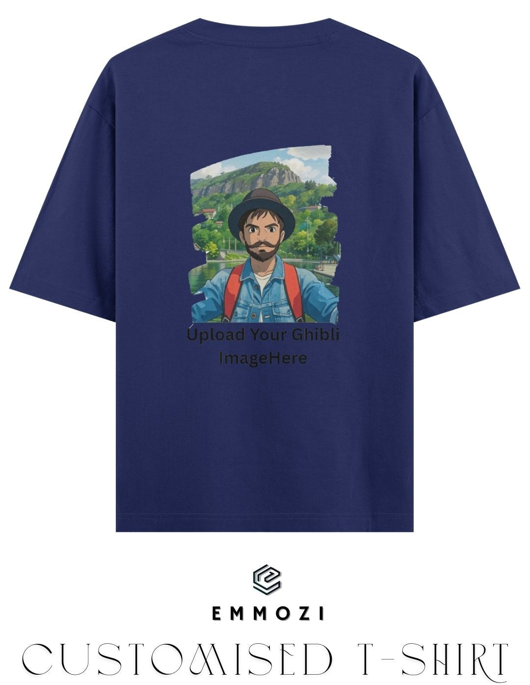 Customised Ghibli Image Print on Oversized Tees - Royal Blue