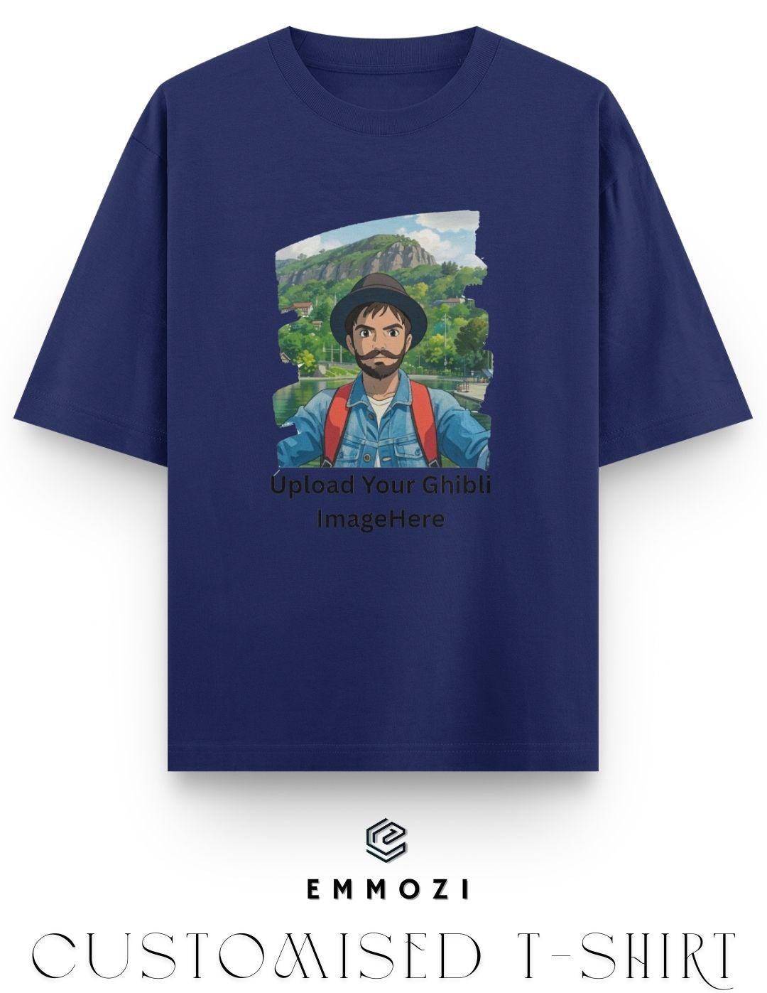 Customised Ghibli Image Print on Oversized Tees - Royal Blue