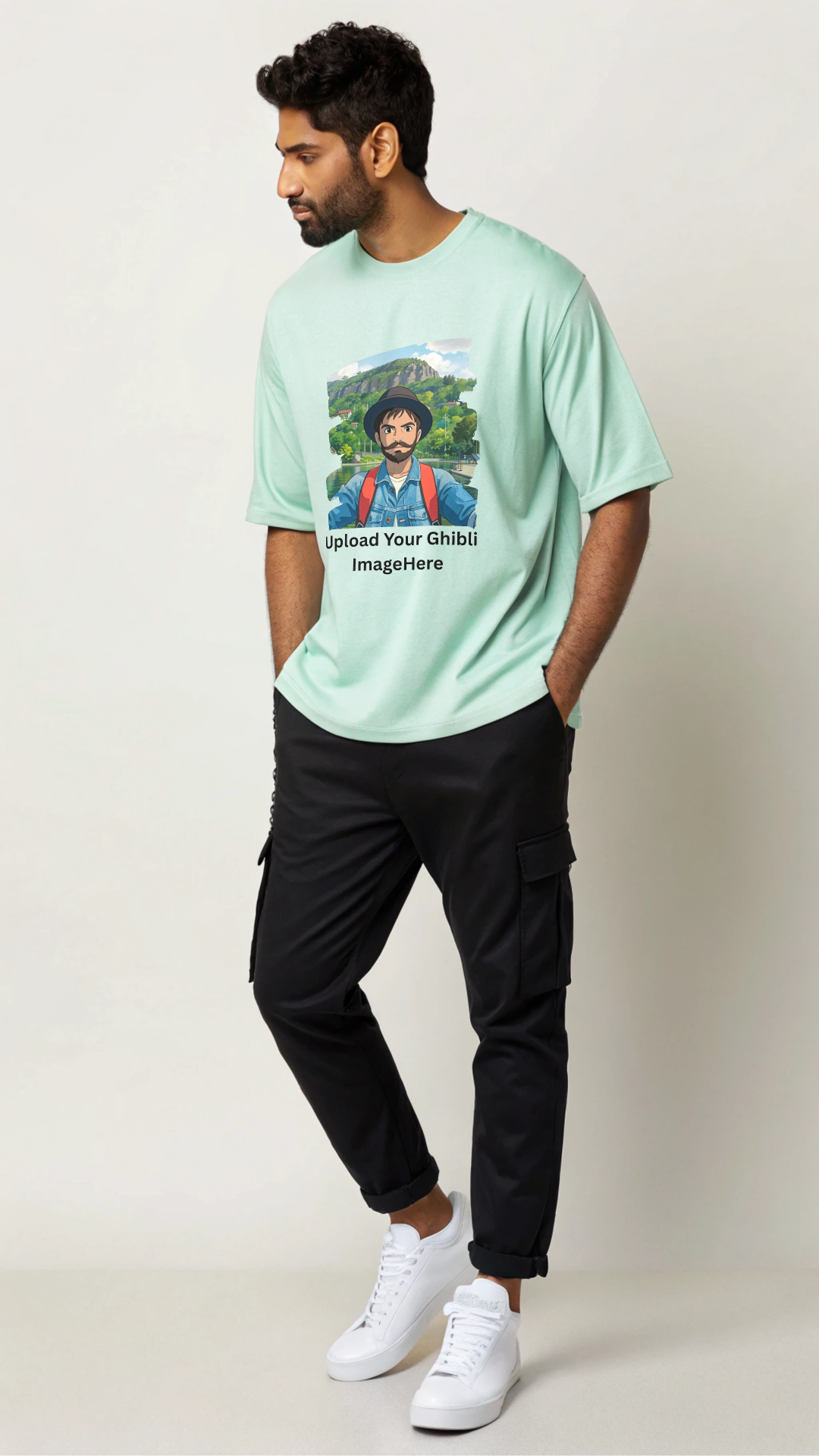 Customised Ghibli Image Print on Oversized Tees - Mint