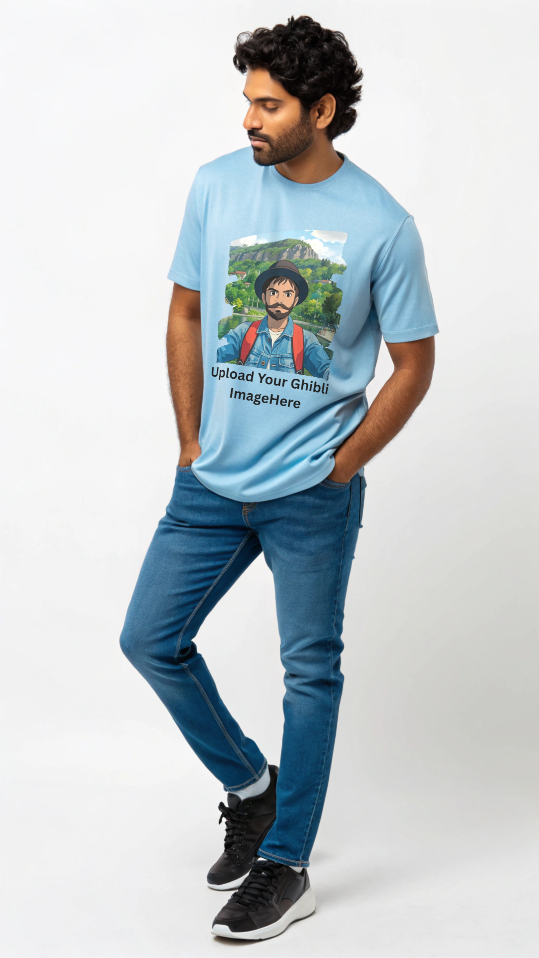 Customised Ghibli Image Print on Oversized Tees - Baby Blue