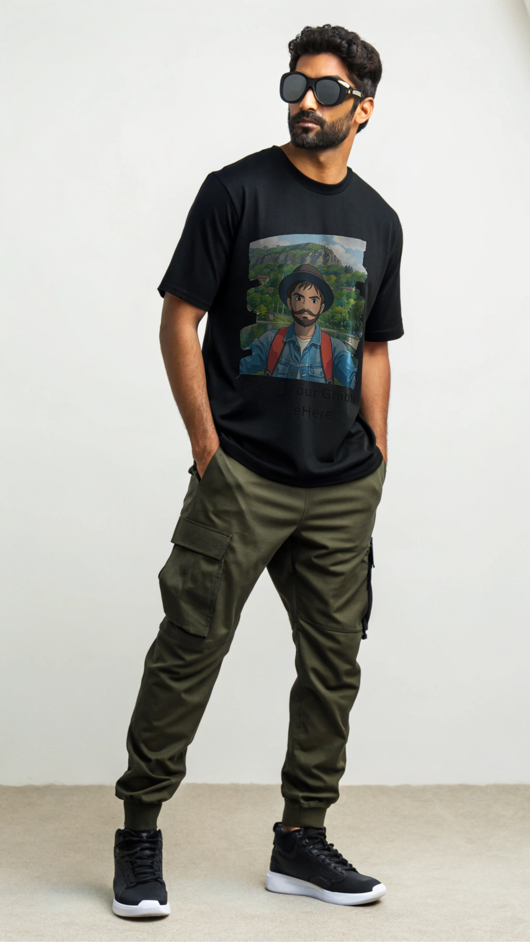 Customised Ghibli Image Print on Oversized Tees - Black