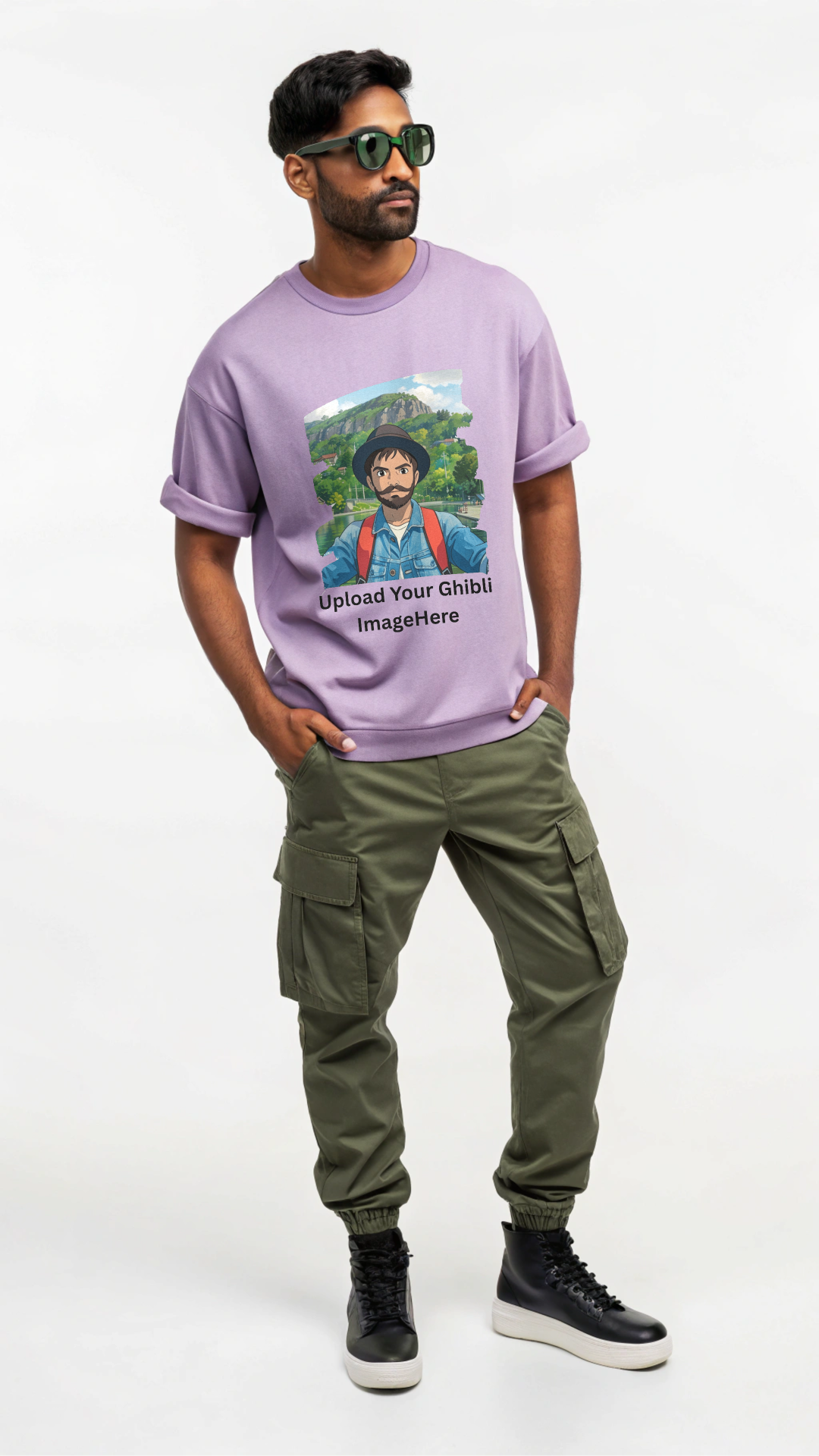 Customised Ghibli Image Print on Oversized Tees - Lavender