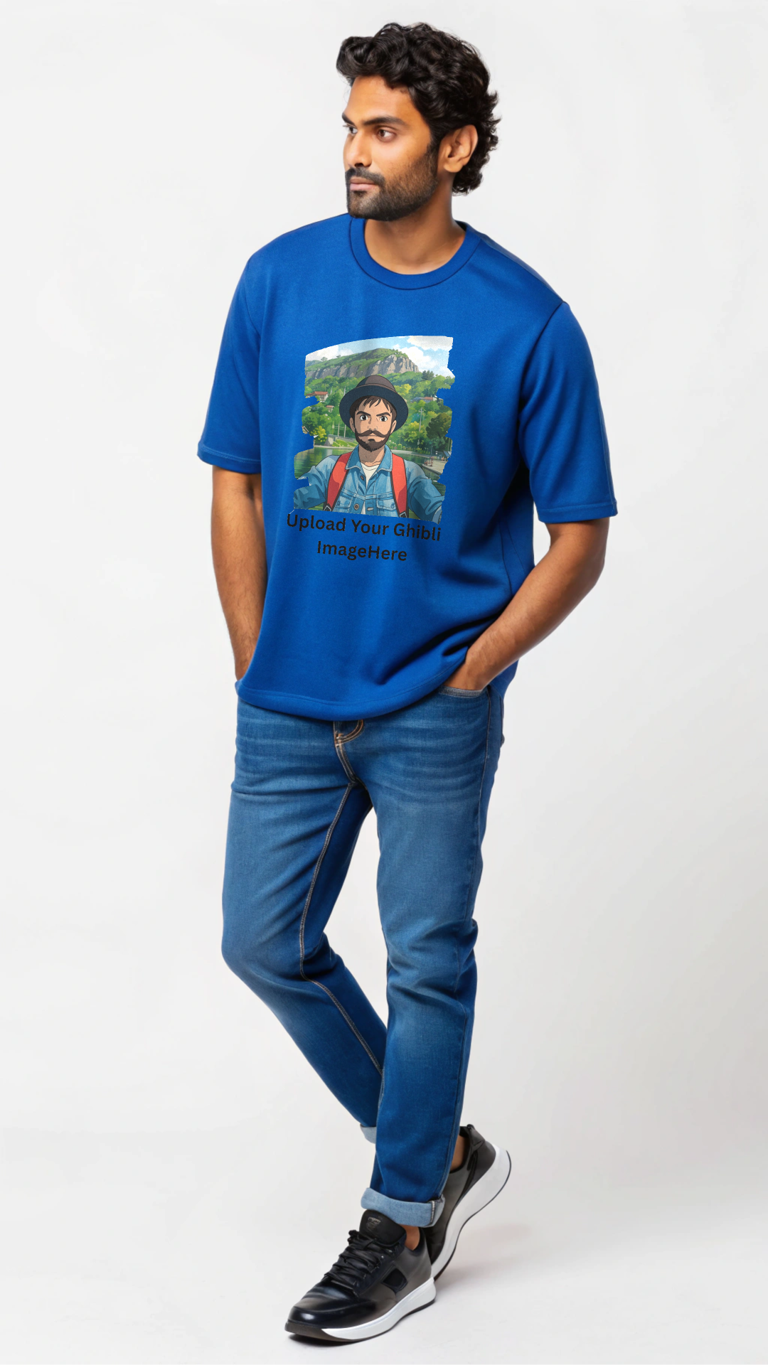 Customised Ghibli Image Print on Oversized Tees - Royal Blue