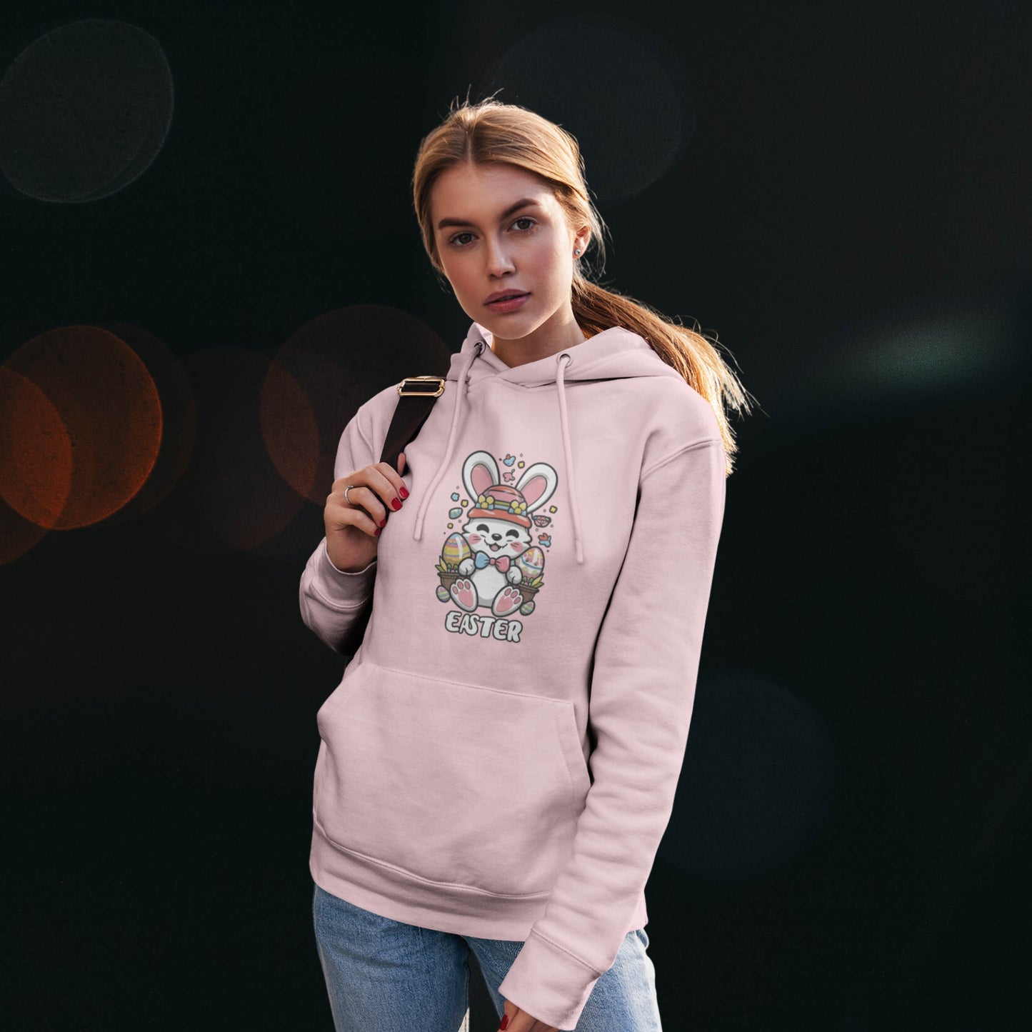 Easter Bunny Premium Regular Fit Hoodie for Her - Baby Pink