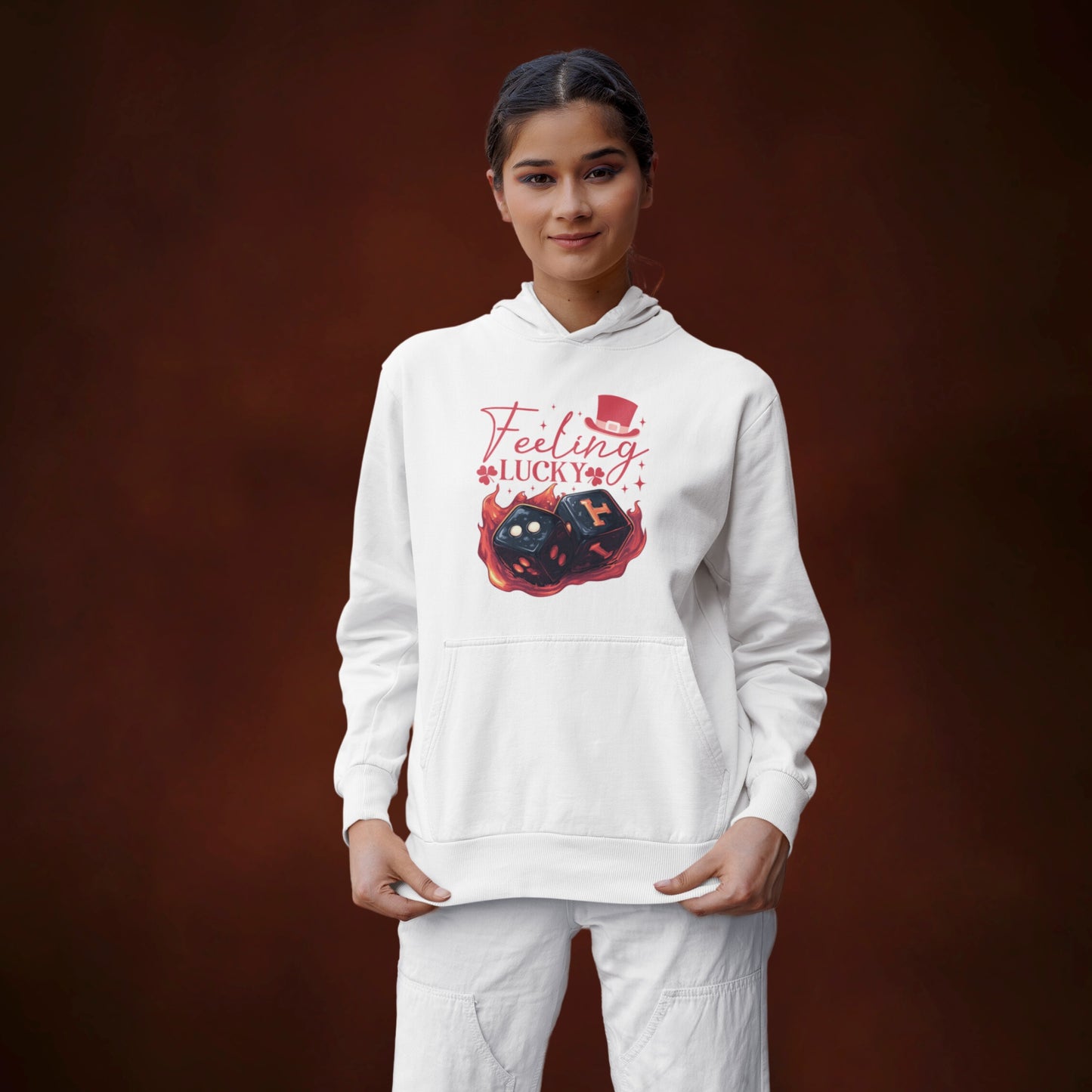 Feeling Lucky Premium Regular Fit Hoodie for Her - White