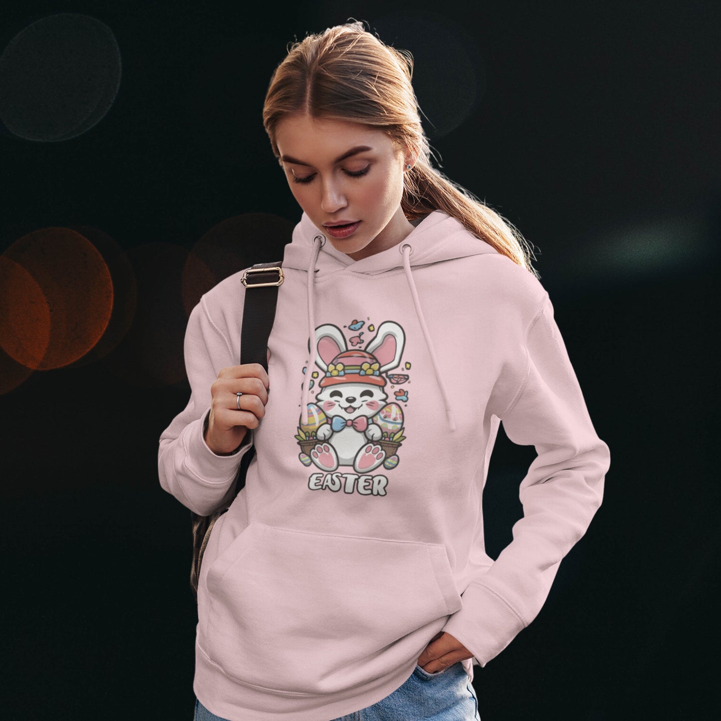 Easter Bunny Premium Regular Fit Hoodie for Her - Baby Pink