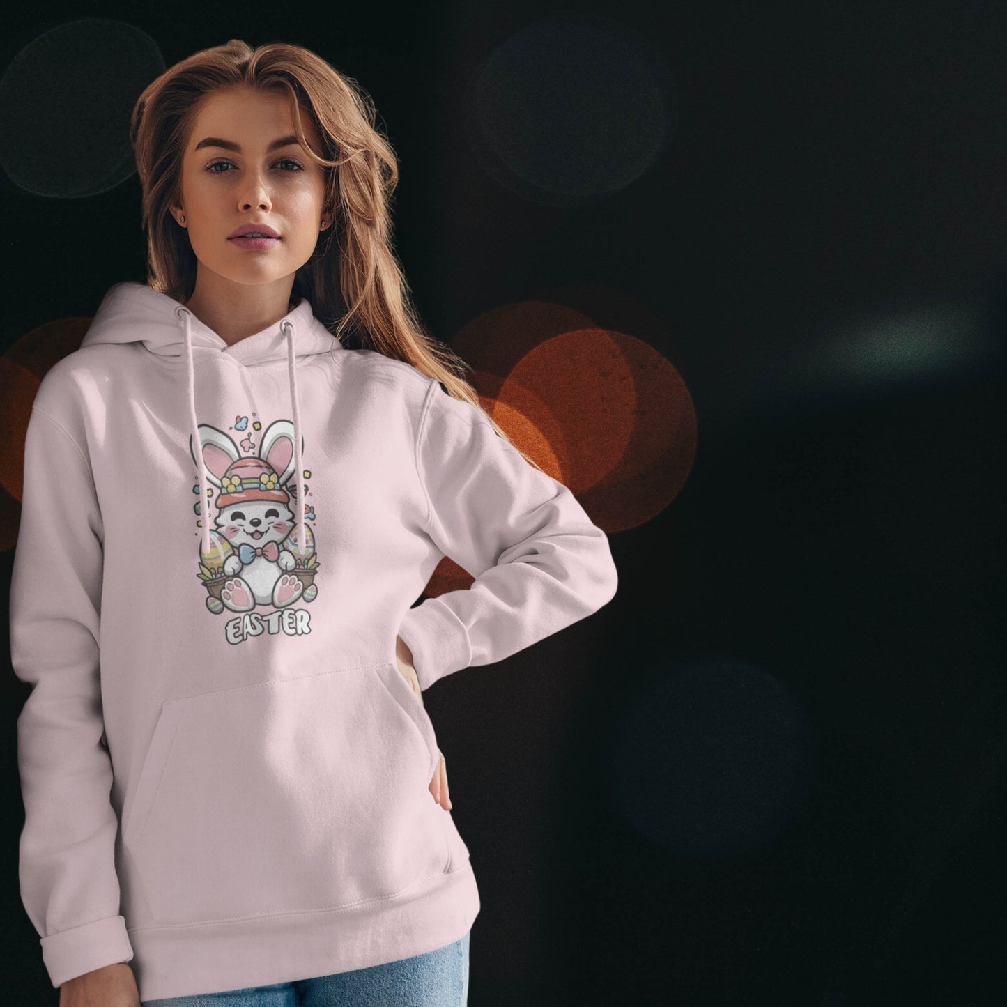 Easter Bunny Premium Regular Fit Hoodie for Her - Baby Pink