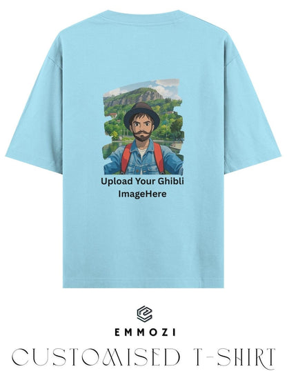 Customised Ghibli Image Print on Oversized Tees - Baby Blue