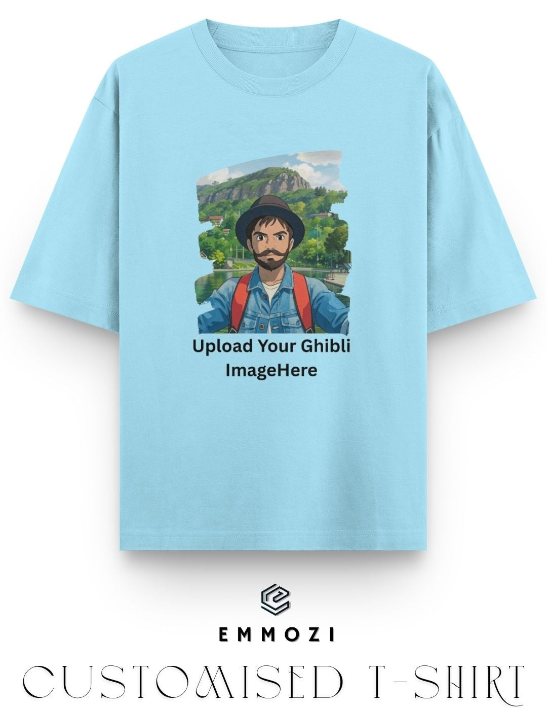 Customised Ghibli Image Print on Oversized Tees - Baby Blue