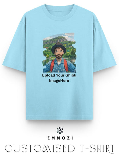 Customised Ghibli Image Print on Oversized Tees - Baby Blue