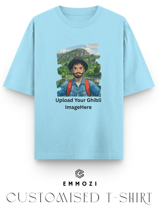 Customised Ghibli Image Print on Oversized Tees - Baby Blue