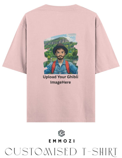 Customised Ghibli Image Print on Oversized Tees - Baby Pink
