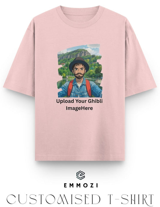 Customised Ghibli Image Print on Oversized Tees - Baby Pink