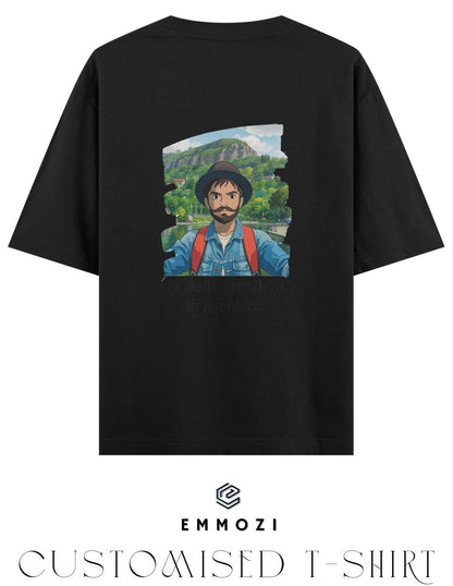 Customised Ghibli Image Print on Oversized Tees - Black