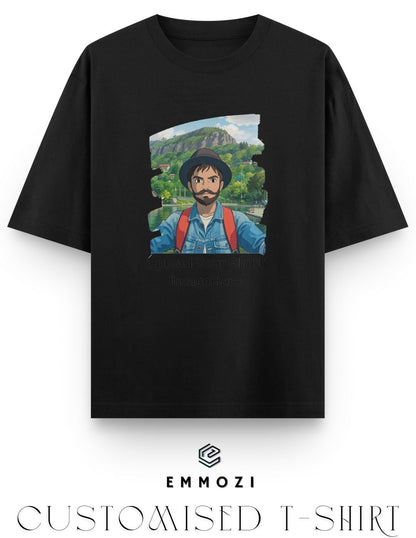 Customised Ghibli Image Print on Oversized Tees - Black