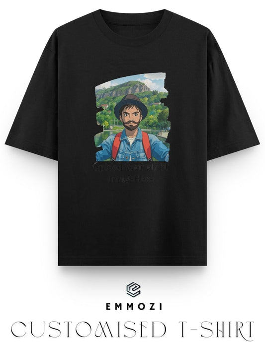 Customised Ghibli Image Print on Oversized Tees - Black