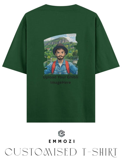 Customised Ghibli Image Print on Oversized Tees - Bottle Green