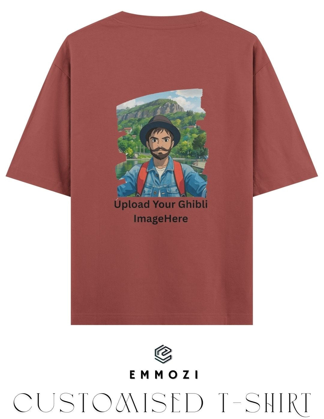 Customised Ghibli Image Print on Oversized Tees - Coral