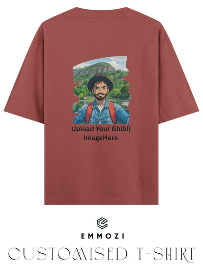 Customised Ghibli Image Print on Oversized Tees - Coral