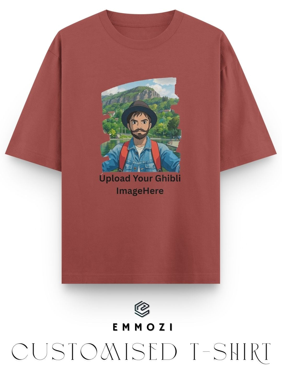 Customised Ghibli Image Print on Oversized Tees - Coral
