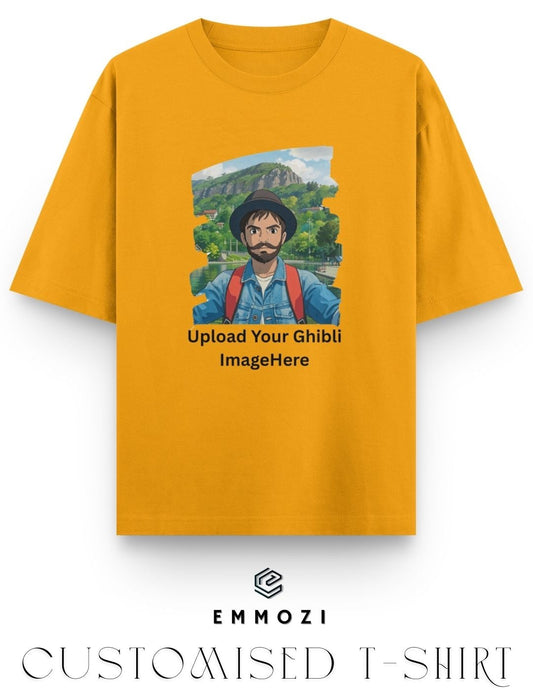 Customised Ghibli Image Print on Oversized Tees - Golden Yellow