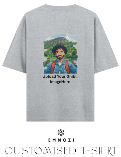 Customised Ghibli Image Print on Oversized Tees - Grey