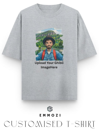 Customised Ghibli Image Print on Oversized Tees - Grey