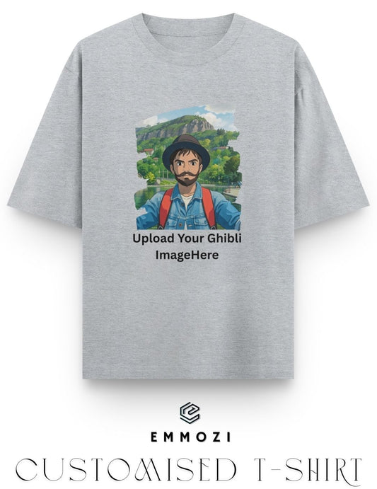 Customised Ghibli Image Print on Oversized Tees - Grey