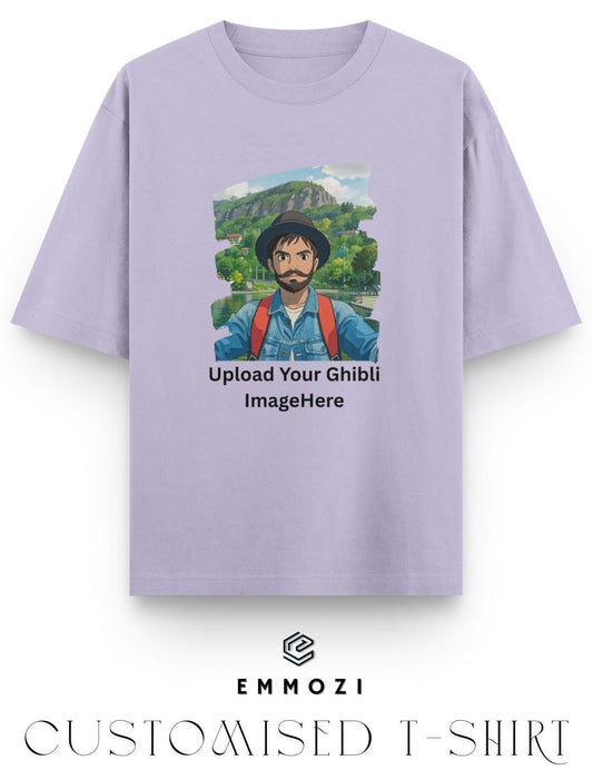 Customised Ghibli Image Print on Oversized Tees - Lavender