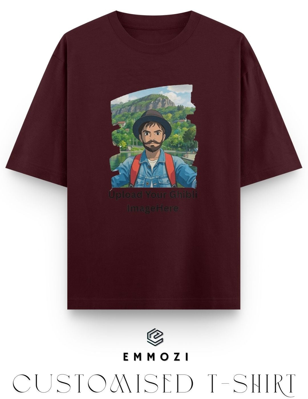 Customised Ghibli Image Print on Oversized Tees - Maroon