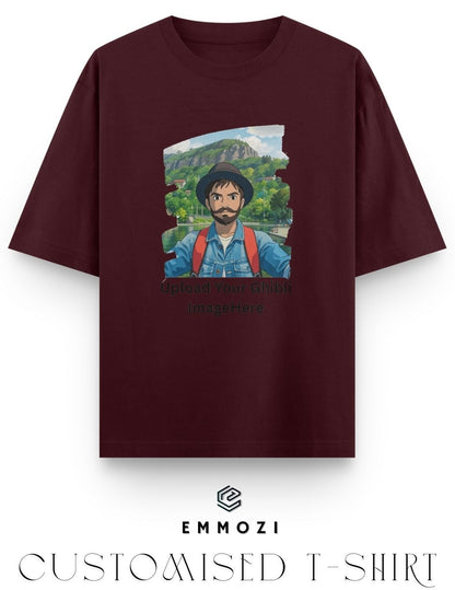Customised Ghibli Image Print on Oversized Tees - Maroon